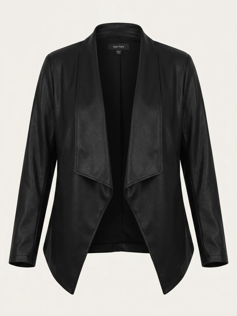 Karen Kane Black Faux Leather Draped Open-Front Jacket